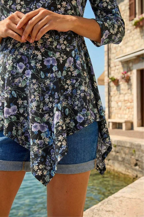 Roman Purple Floral Print Asymmetric Stretch Top - 12 Image 4