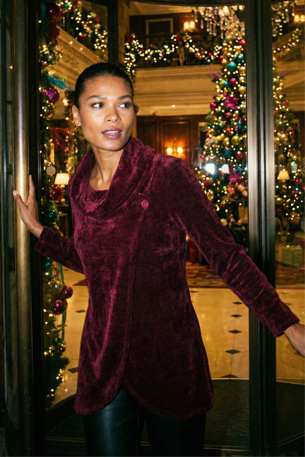 Roman Wine Chenille Cowl Neck Tunic Top - 14 Image 4