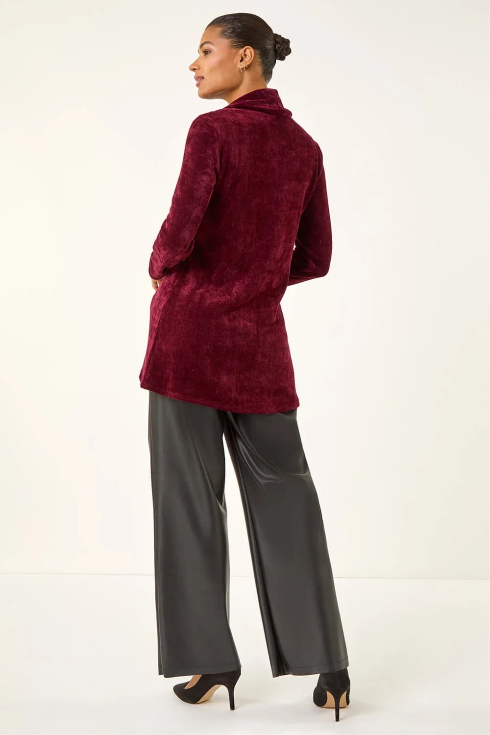 Roman Wine Chenille Cowl Neck Tunic Top - 14 Image 2