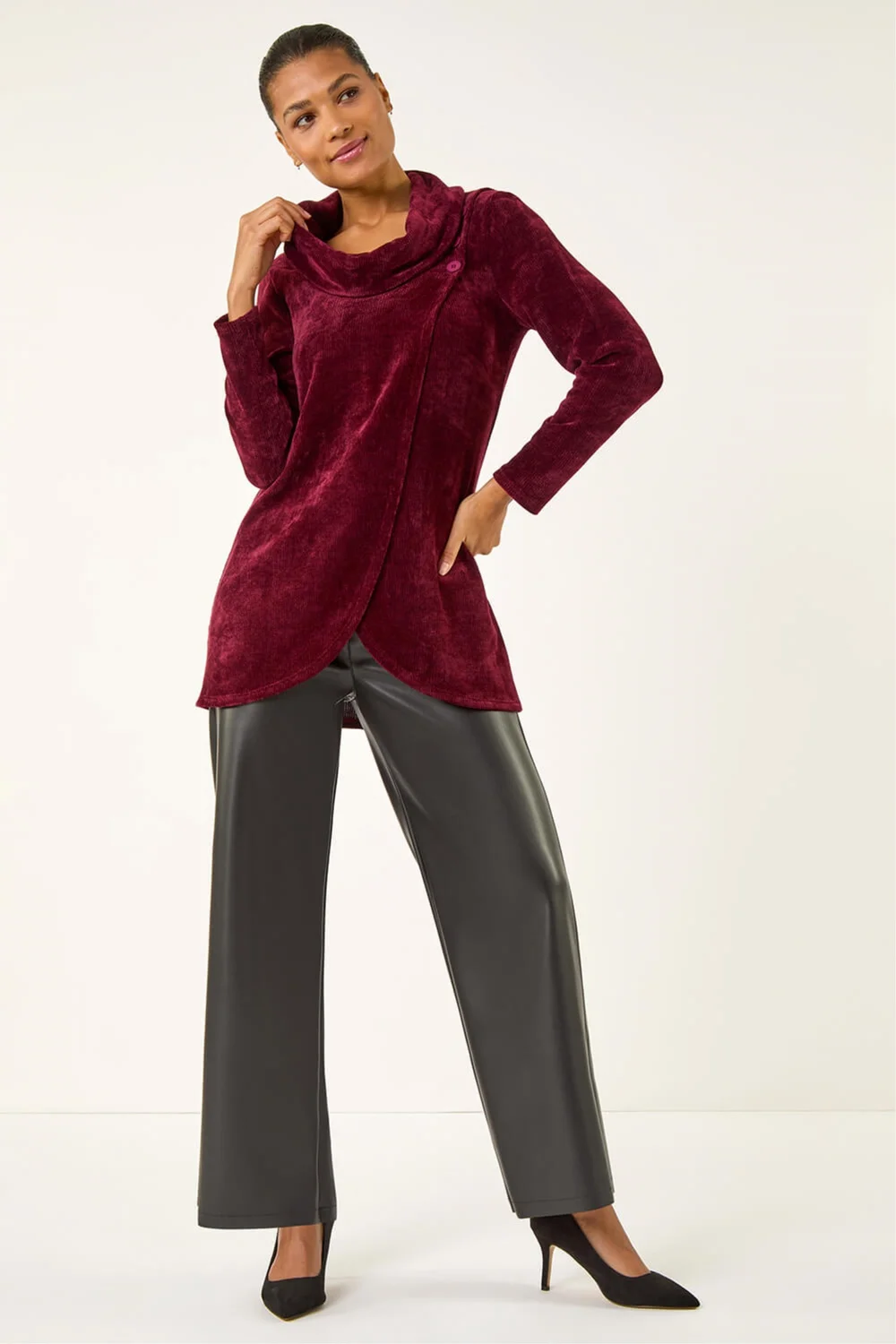 Roman Wine Chenille Cowl Neck Tunic Top - 14 Image 3