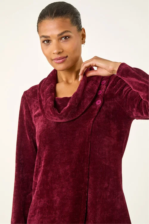 Roman Wine Chenille Cowl Neck Tunic Top - 14 Image 1