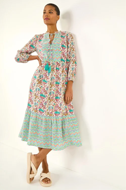 Roman Teal Tie Front Frill Midi Dress - 10 Image 1