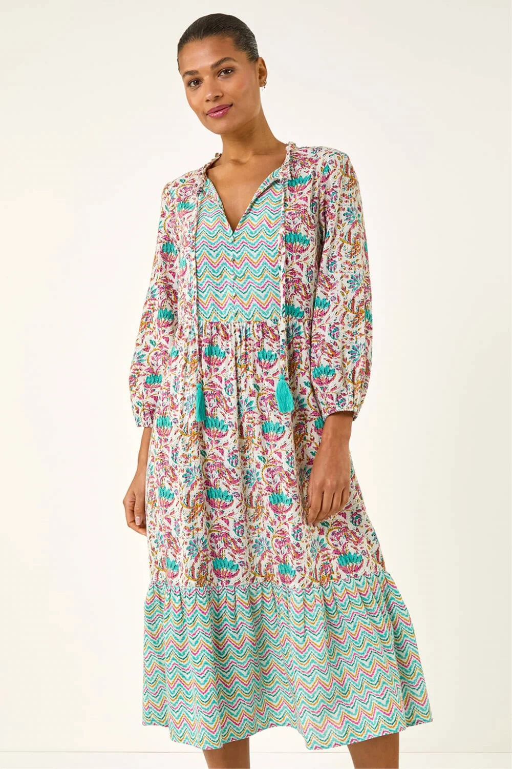 Roman Teal Tie Front Frill Midi Dress - 10 Image 2