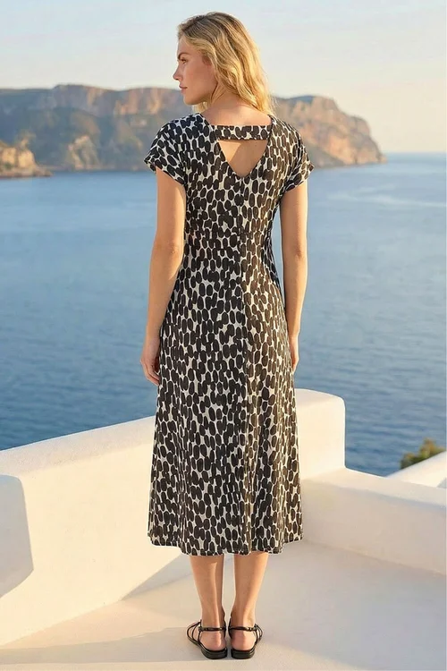 Roman Black Abstract Spot Print Back Detail Dress - 14 Image 2