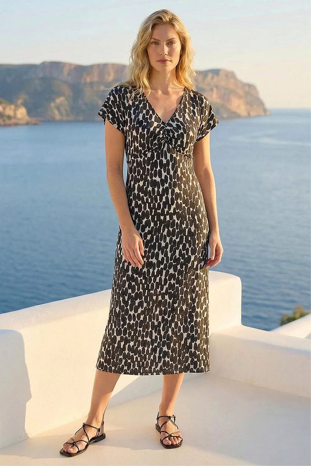 Roman Black Abstract Spot Print Back Detail Dress - 14 Image 1