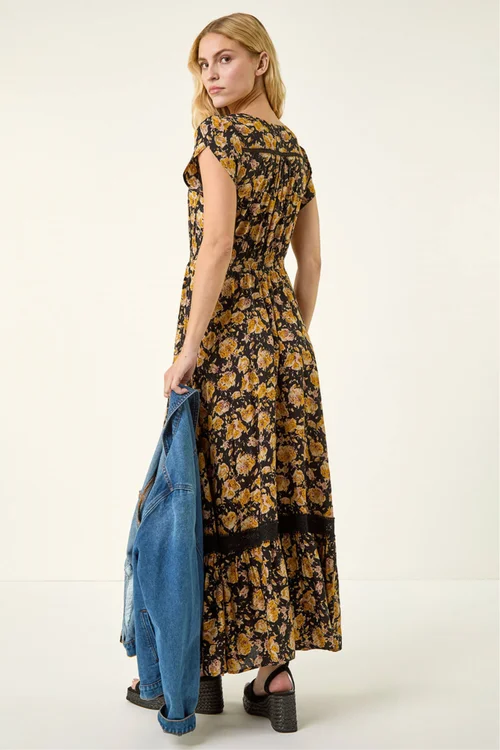 Roman Yellow Floral Buttoned Maxi Dress - 10 Image 4