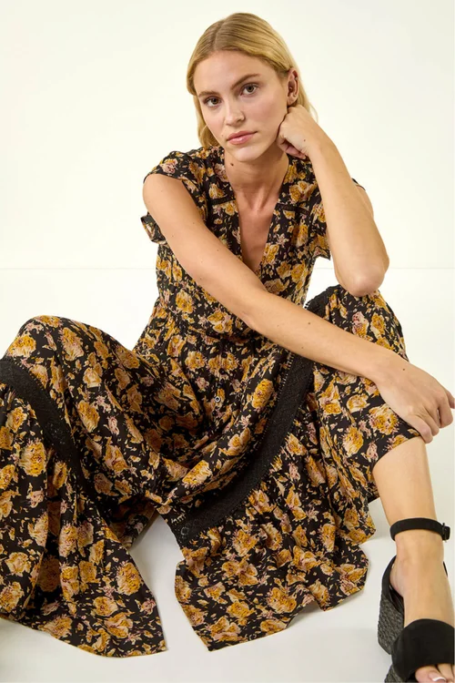 Roman Yellow Floral Buttoned Maxi Dress - 10 Image 2