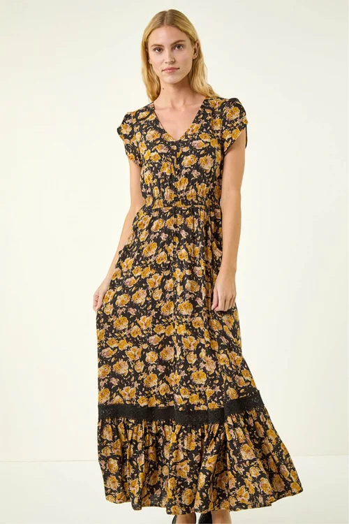Roman Yellow Floral Buttoned Maxi Dress - 10 Image 1