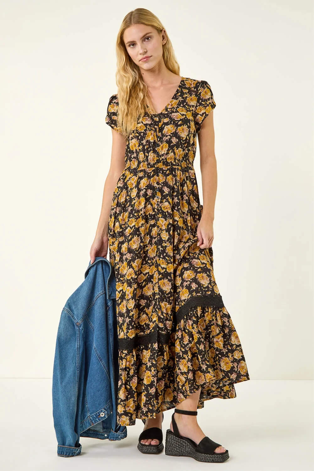 Roman Yellow Floral Buttoned Maxi Dress - 10 Image 3