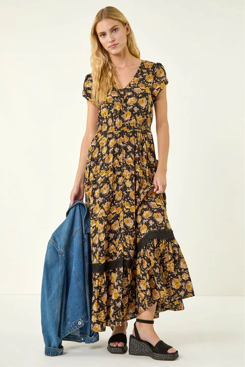 Roman Yellow Floral Buttoned Maxi Dress - 10 Image 3