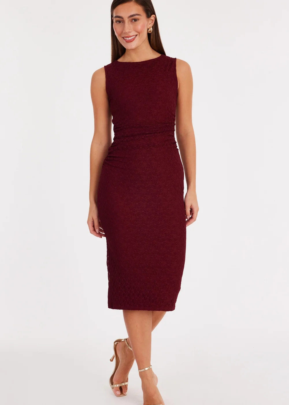 Quiz Burgundy Lace Ruched Midaxi Dress - 18 Quiz Burgundy Lace Ruched Midaxi Dress - 18