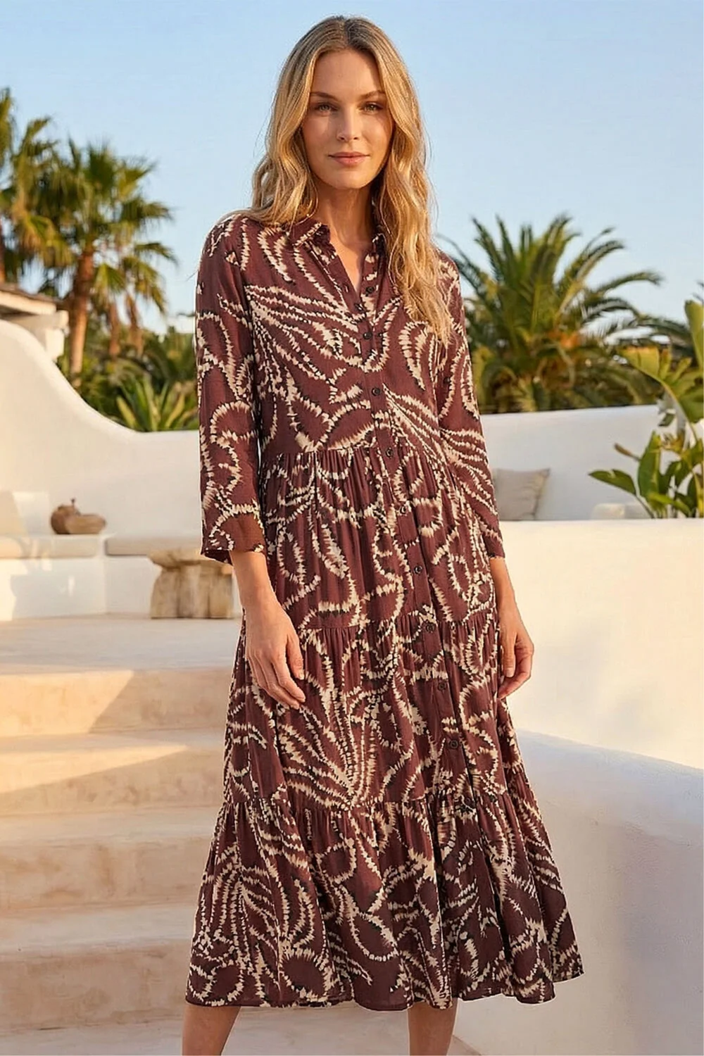 Roman Chocolate Petite Tiered Midi Dress - 16 Image 2
