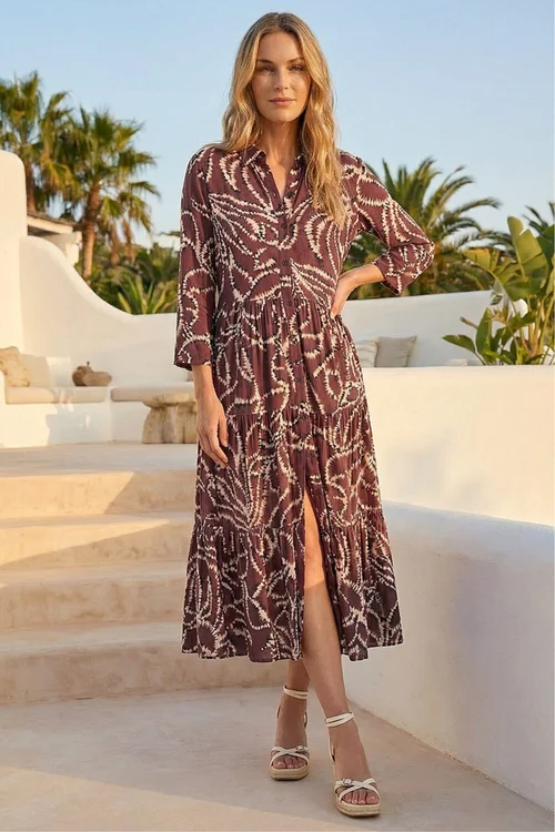 Roman Chocolate Petite Tiered Midi Dress - 16 Image 1