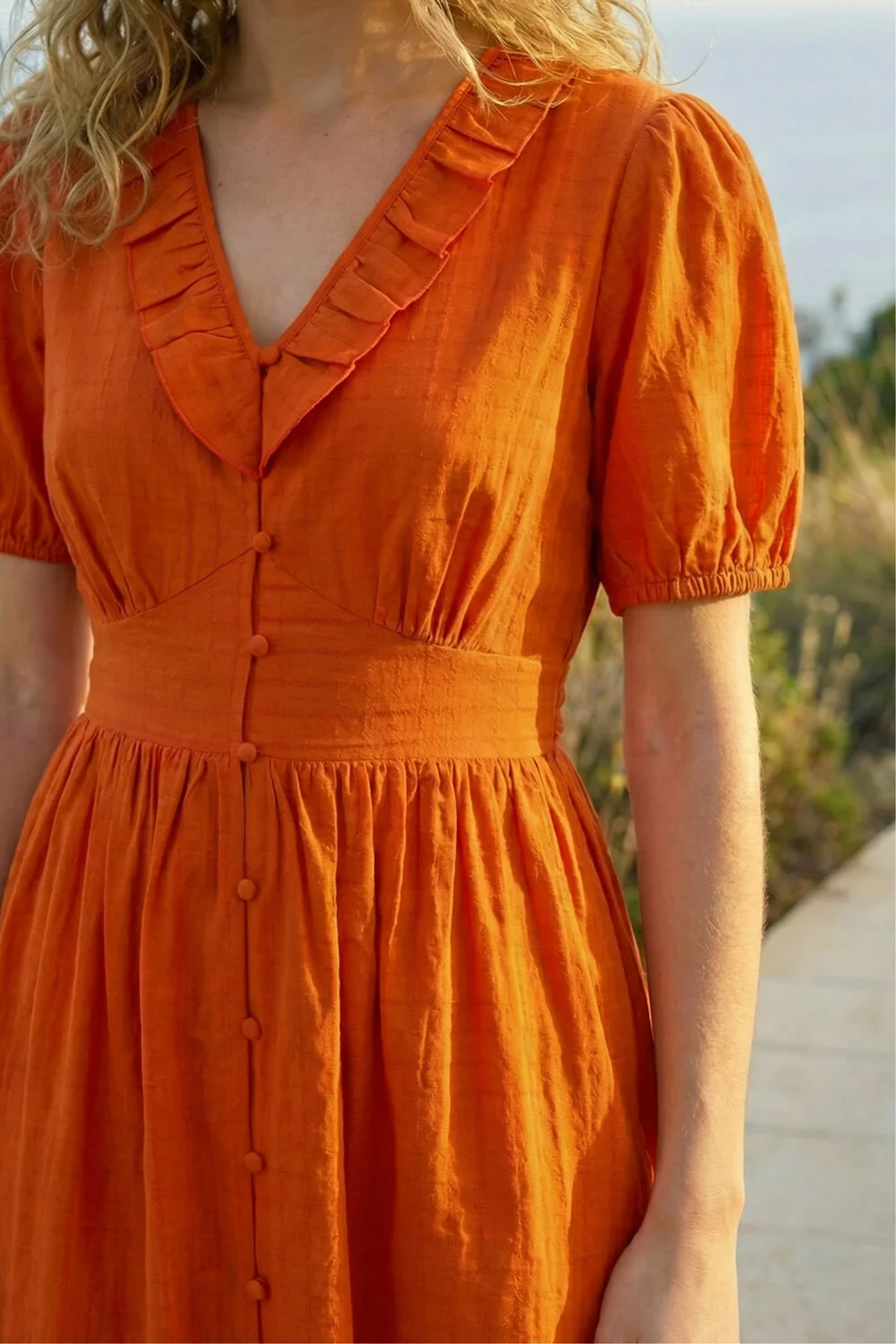 Roman Orange Textured Frill Midi Dress - 10 Image 3