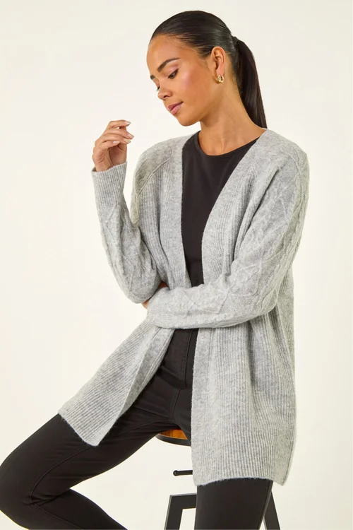 Roman Grey Petie Contrast Cable Knit Cardigan - 12 Image 1