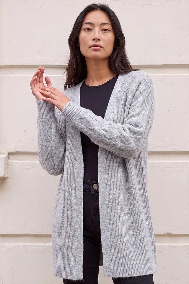 Roman Grey Petie Contrast Cable Knit Cardigan