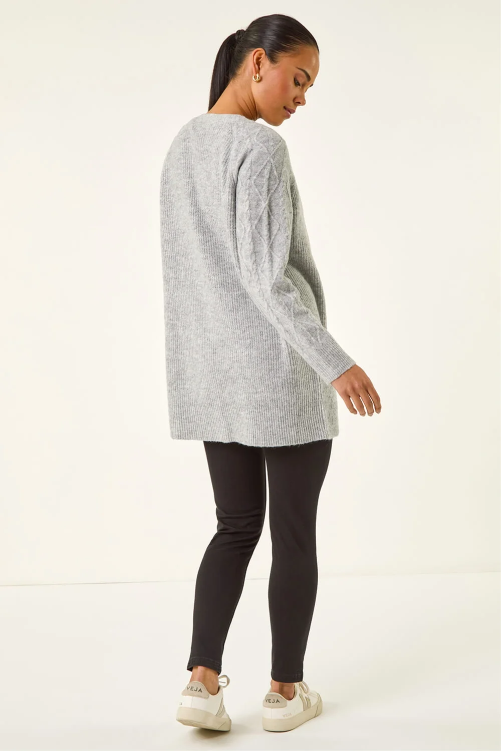 Roman Grey Petie Contrast Cable Knit Cardigan - 12 Image 3