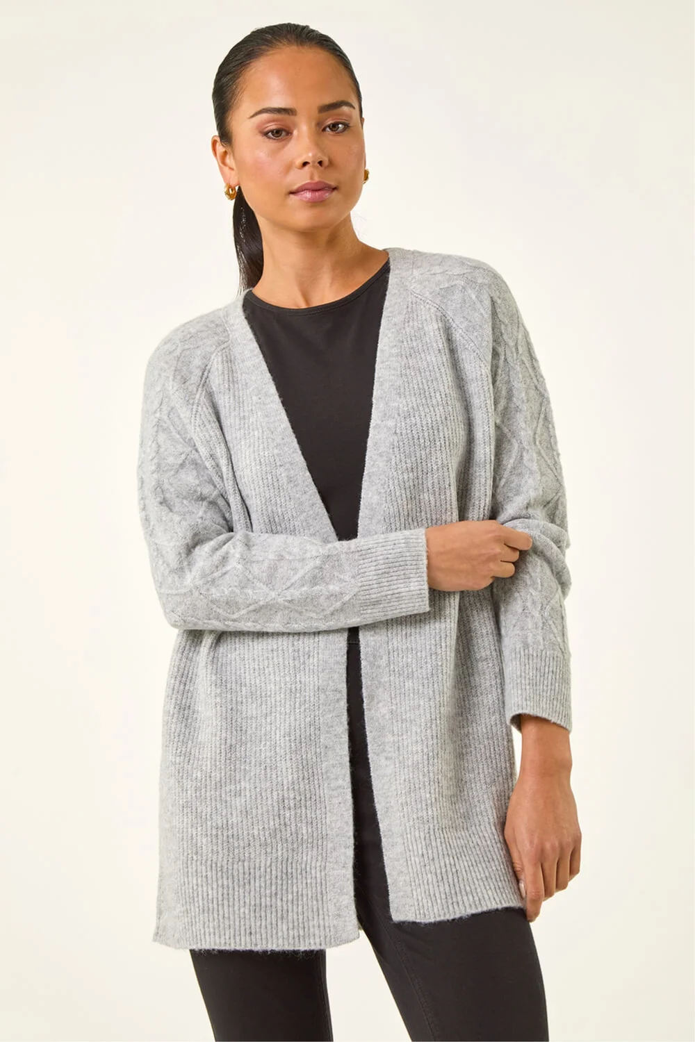 Roman Grey Petie Contrast Cable Knit Cardigan - 12 Image 4