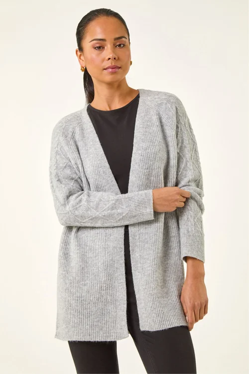 Roman Grey Petie Contrast Cable Knit Cardigan - 12 Image 4