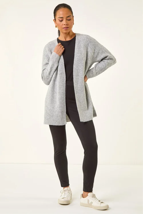 Roman Grey Petie Contrast Cable Knit Cardigan - 12 Image 2