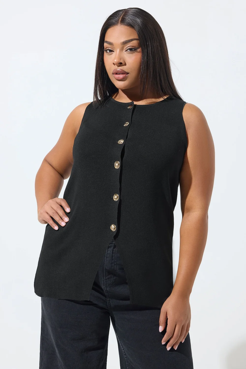 Yours Limited Curve Black Short Sleeve Knitted Top - Size 18 Image 1