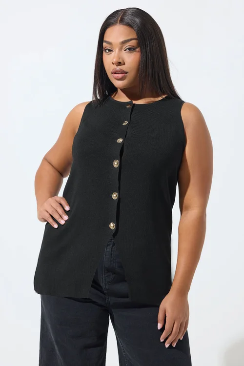 Yours Limited Curve Black Short Sleeve Knitted Top - Size 18 Image 1