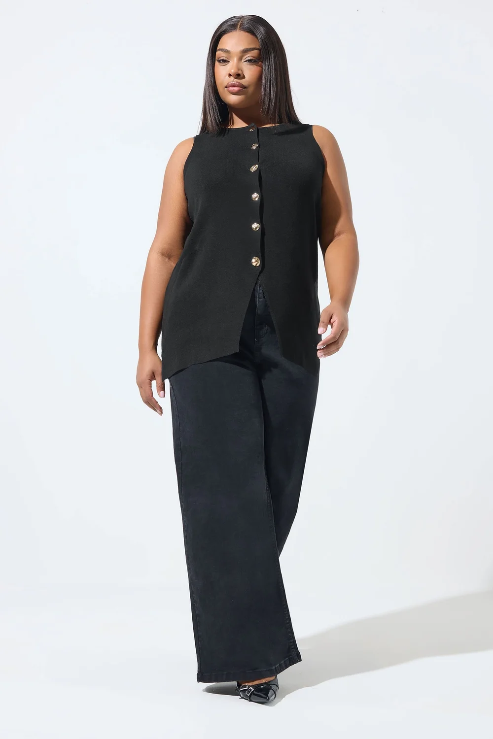 Yours Limited Curve Black Short Sleeve Knitted Top - Size 18 Image 3