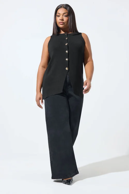 Yours Limited Curve Black Short Sleeve Knitted Top - Size 18 Image 3