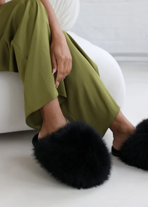 Where's That From Inez Ultimate Fluffy Black Fur Mule Slippers - 4 Image 5