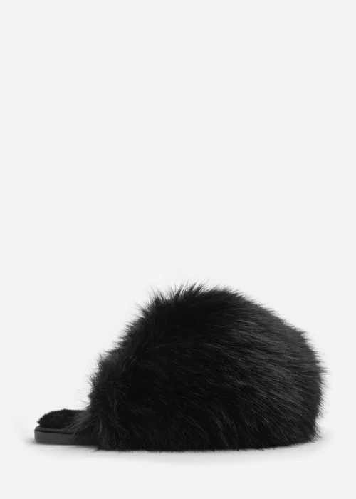 Where's That From Inez Ultimate Fluffy Black Fur Mule Slippers - 4 Image 2