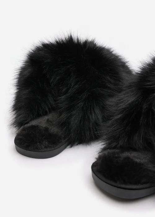 Where's That From Inez Ultimate Fluffy Black Fur Mule Slippers - 4 Image 4