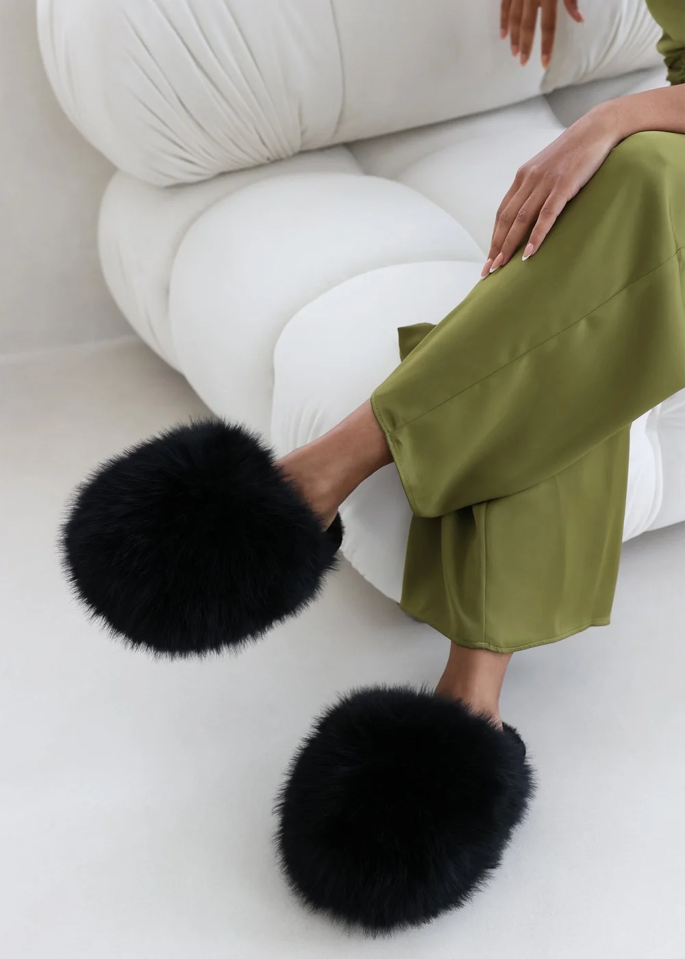 Where's That From Inez Ultimate Fluffy Black Fur Mule Slippers - 4 Image 1