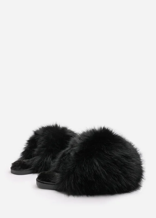 Where's That From Inez Ultimate Fluffy Black Fur Mule Slippers - 4 Image 3