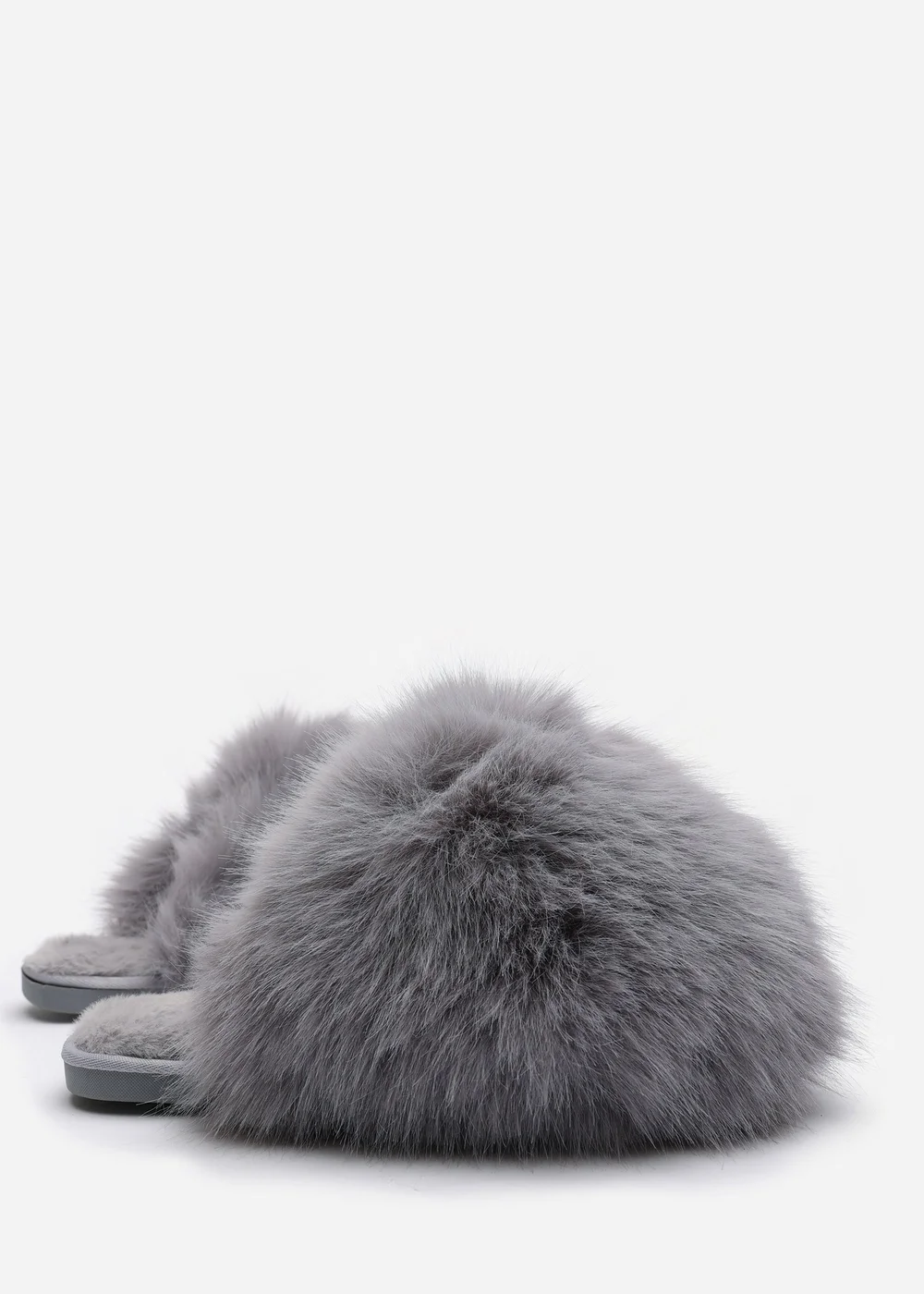 Where's That From Inez Ultimate Fluffy Grey Fur Mule Slippers - 6 Image 3