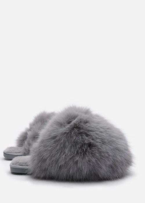 Where's That From Inez Ultimate Fluffy Grey Fur Mule Slippers - 6 Image 3