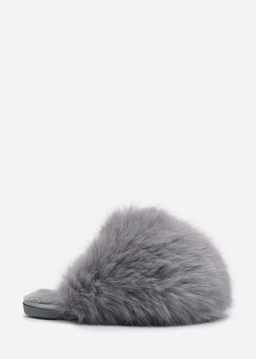 Where's That From Inez Ultimate Fluffy Grey Fur Mule Slippers - 6 Image 2