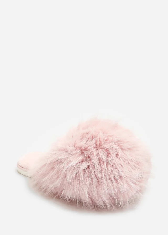 Where's That From Keira Pink Extreme Fluffy Oversized Faux Fur Slippers