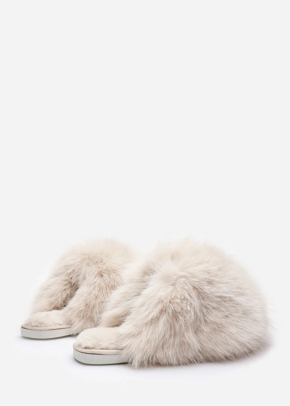 Where's That From Inez Ultimate Fluffy Beige Fur Mule Slippers - 7 Image 3