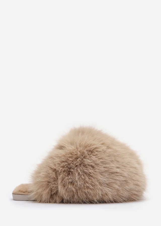 Where's That From Inez Ultimate Fluffy Camel Fur Mule Slippers