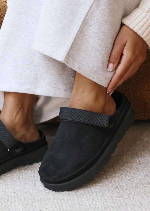 Where's That From Alondra Slip-on Strap Black Faux Suede Mini Boots
