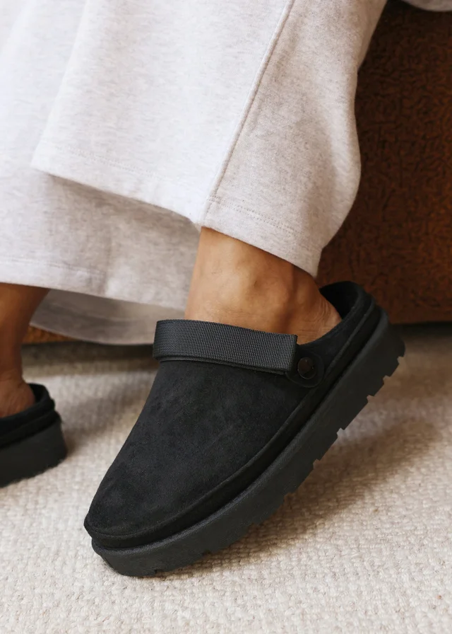 Where's That From Alondra Slip-on Strap Black Faux Suede Mini Boots