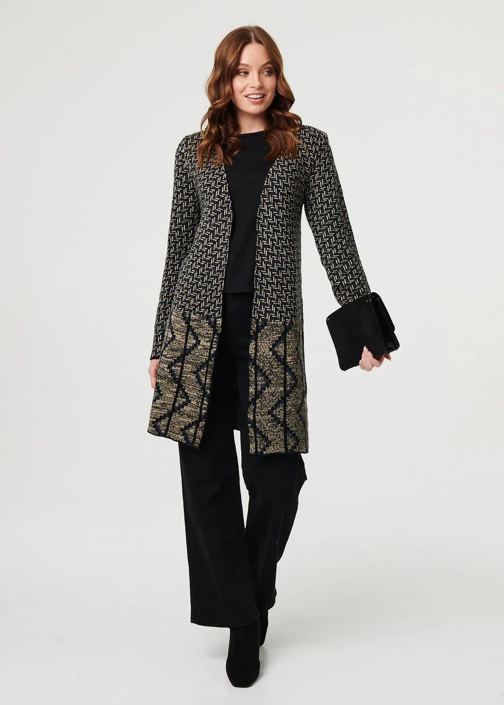 Izabel London Navy Geo Print Longline Open Front Jacket - S Image 4
