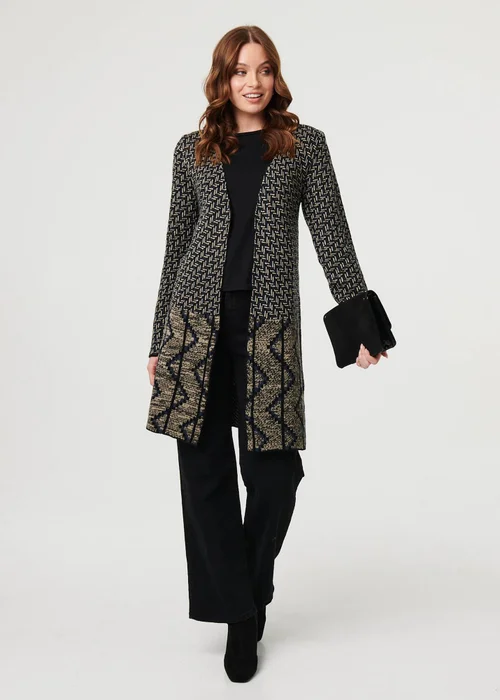 Izabel London Navy Geo Print Longline Open Front Jacket - S Image 4
