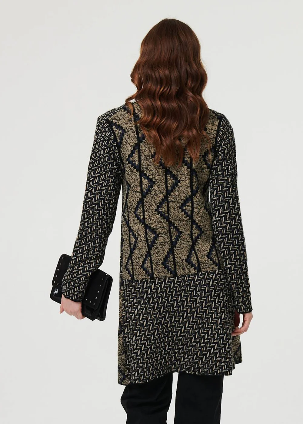 Izabel London Navy Geo Print Longline Open Front Jacket - S Image 2