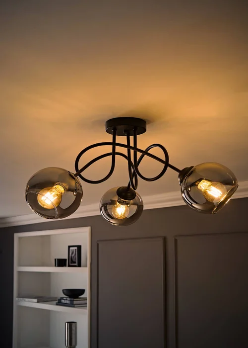 ValueLights Malcom Black Twisted Ceiling Light Smoked Glass Shades - One Size Image 2