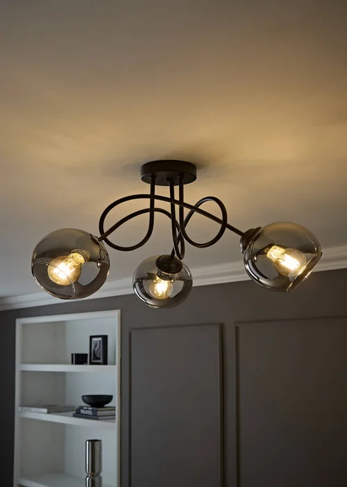ValueLights Malcom Black Twisted Ceiling Light Smoked Glass Shades - One Size Image 1