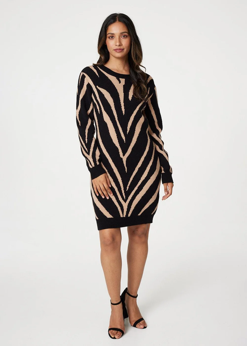 Izabel London Black Animal Print Short Knit Dress - 18 Izabel London Black Animal Print Short Knit Dress - 18