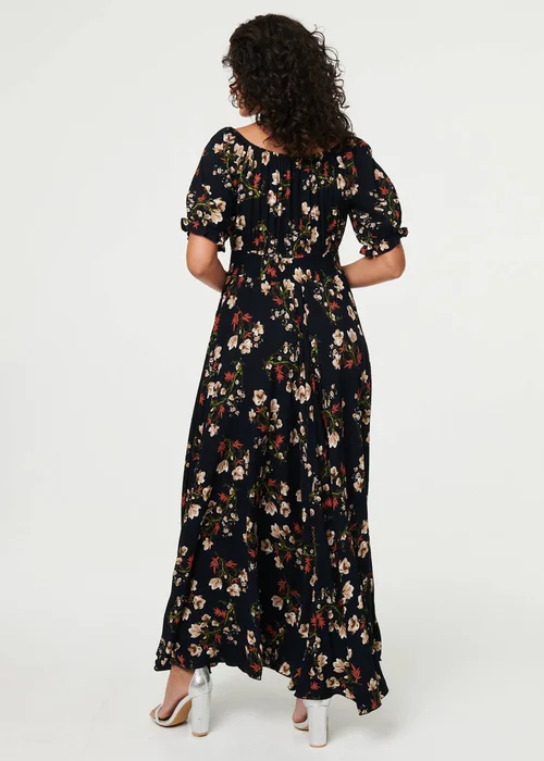Izabel London Navy Floral Bardot Shirred Empire Maxi Dress - 12 Image 2