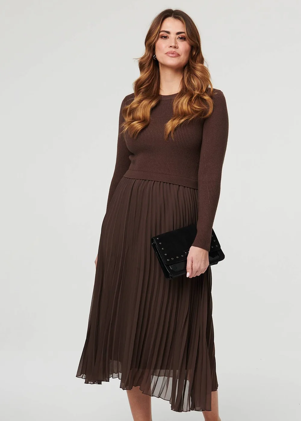 Izabel London Brown Knit Long Sleeve Ruched Maxi Dress - 8 | Matalan Izabel London Brown Knit Long Sleeve Ruched Maxi Dress - 8 | Matalan