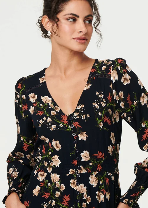 Izabel London Navy Floral Long Sleeve Lace Trim Maxi Dress - 8 Image 3